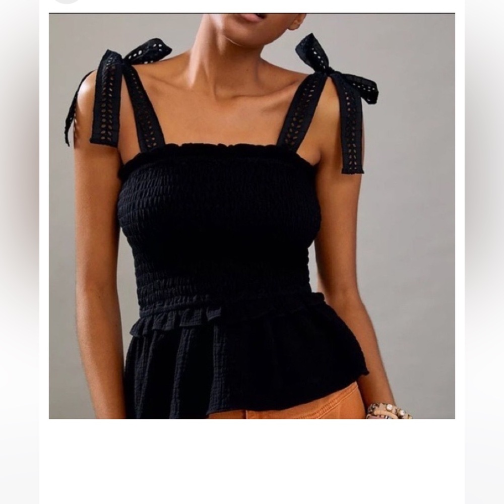 Eri + Ali Women's Black Smocked Peplum Tank Top Size Small S